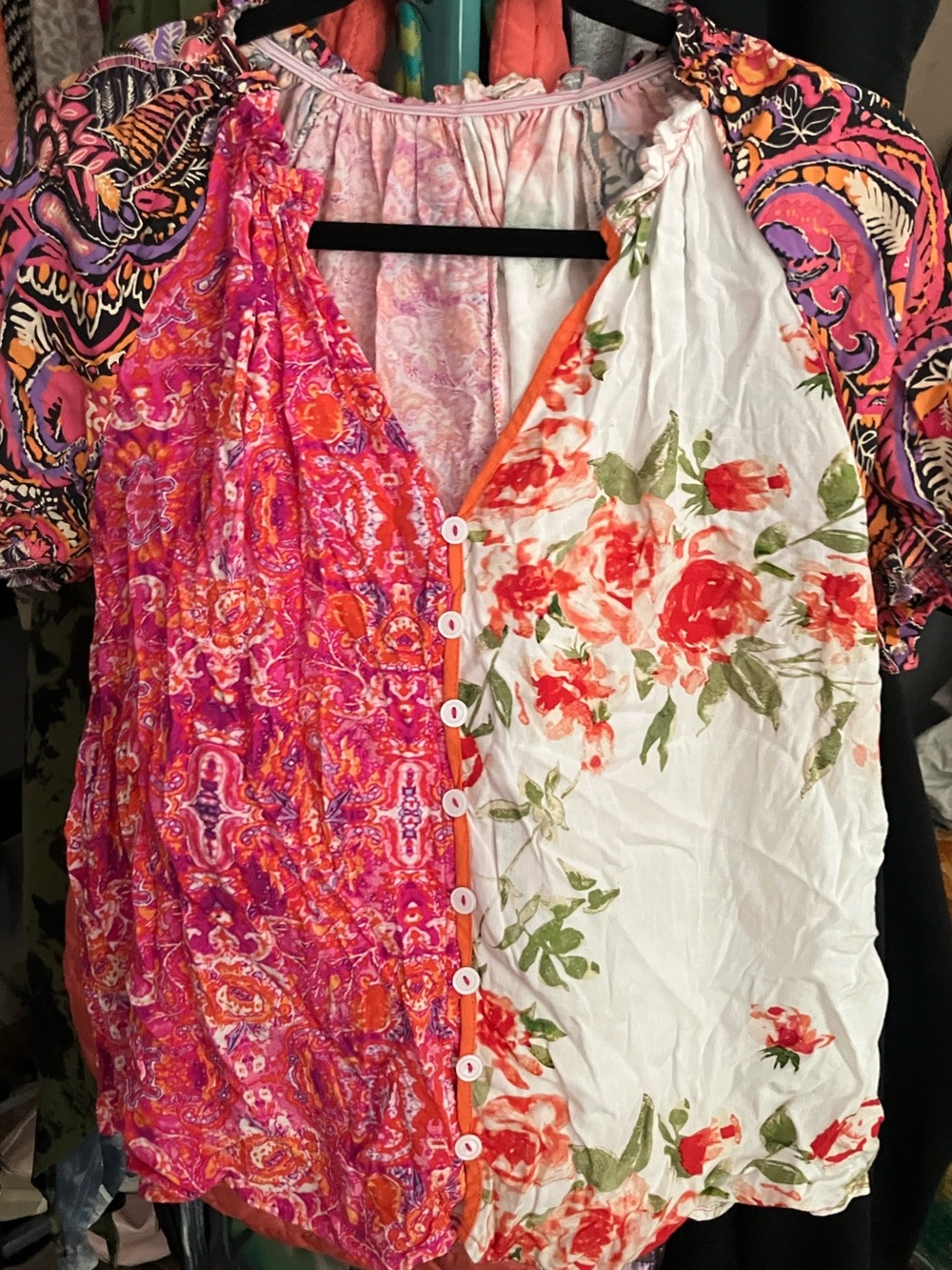 BOHO Button-down V-neck Blouse